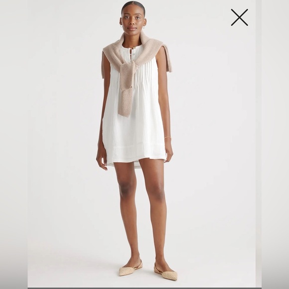 Quince 100% Organic Cotton Gauze Sleeveless Swing Dress | White | XS - Picture 4 of 5